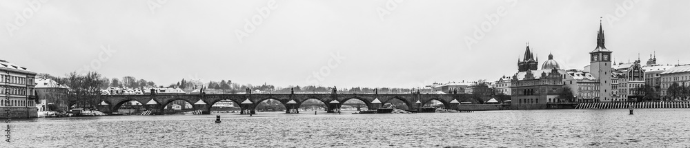 Charles Bridge and Vltava River in winter