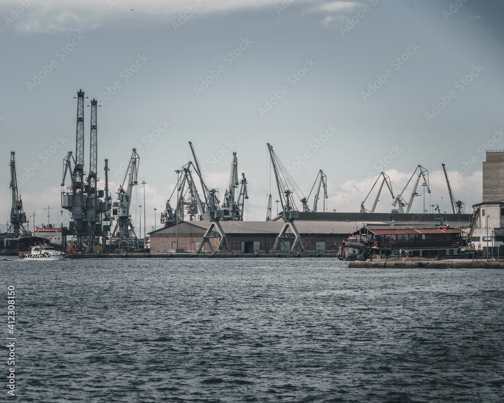 Thessaloniki Greece January 30, 2021: enjoying the silence in the industrial area of the city in the old port Thessaloniki Greece January 30, 2021: enjoying the silence in the industrial area of the city in the old port