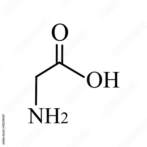 Amino acid Glycine. The chemical molecular formula of glycine is an amino acid. Vector illustration on isolated background