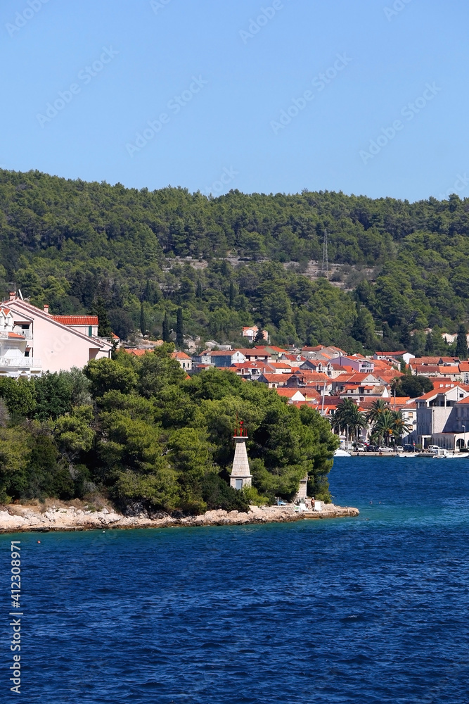 Vela Luka, small Mediterranean town on island Korcula, Croatia.