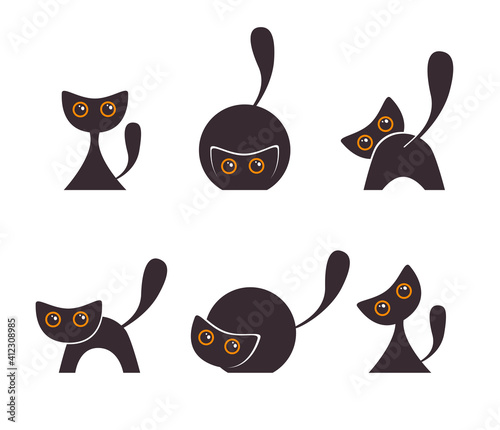 Set of silhouettes of black cats