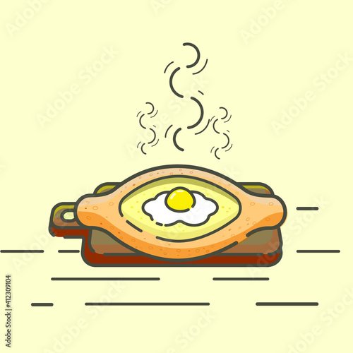 Adjarian khachapuri chesse boat. georgian cuisine icon set
