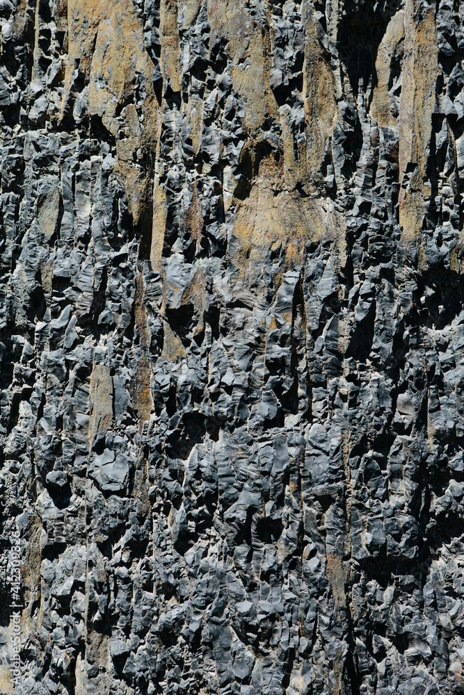 Detail of carved and blasted volcanic basalt rock for road access, Oregon Detail of carved and blasted volcanic basalt rock for road access, Oregon