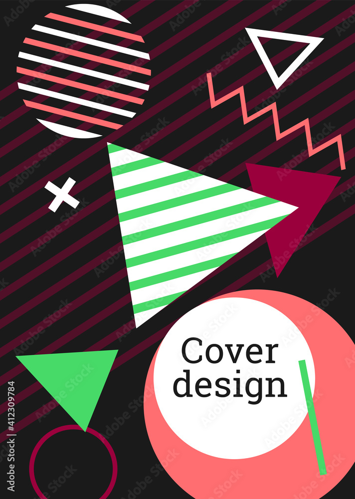 Abstract background in the style of Memphis. Geometric cover design. Fashionable bright cover, banner, poster, booklet. Creative colors. Vector Abstract background in the style of Memphis. Geometric cover design. Fashionable bright cover, banner, poster, booklet. Creative colors. Vector