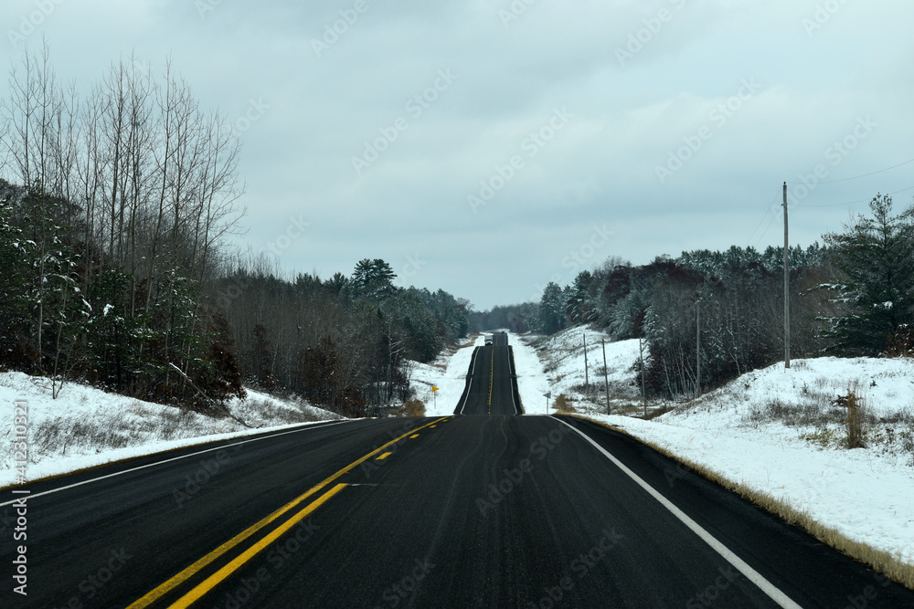 Wisconsin in the winter on clear highway Wisconsin in the winter on clear highway