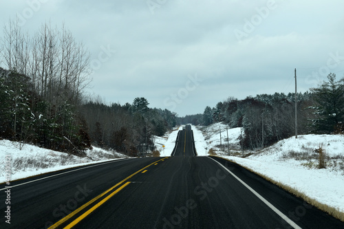 Wisconsin in the winter on clear highway