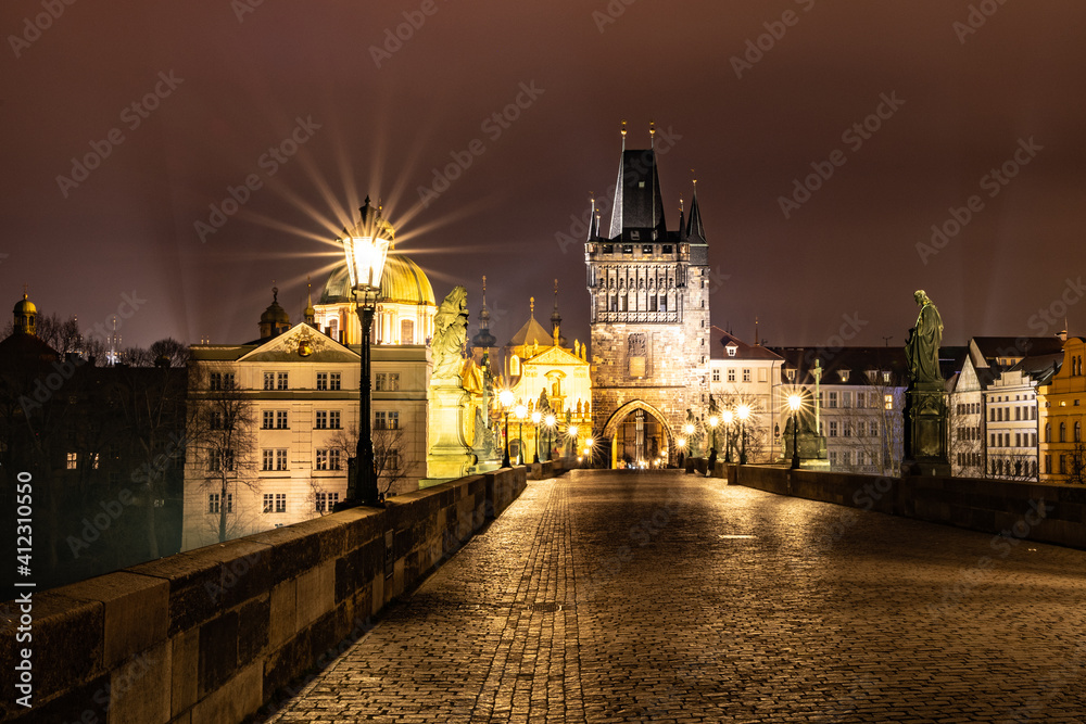 Fototapeta premium Prague Charles Bridge by night