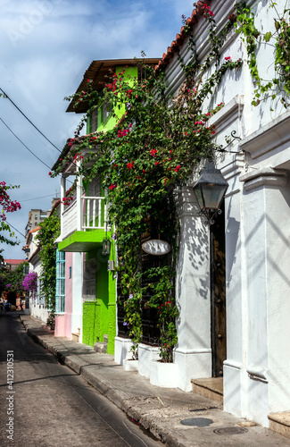 street in the town of walled city Cartagena de Indias Colombia