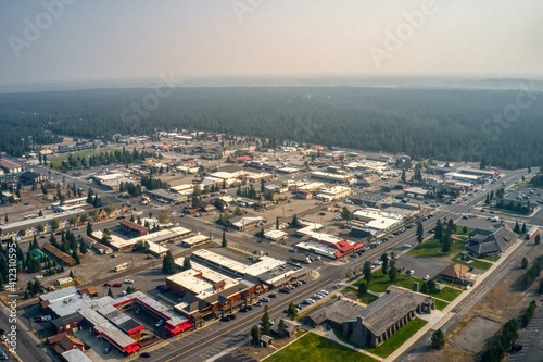 Aerial View of the Tourist Mecca of West Yellowstone which directly borders the Western Entrance of the National Park © Jacob