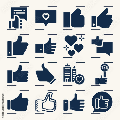 Simple set of comparable related filled icons.