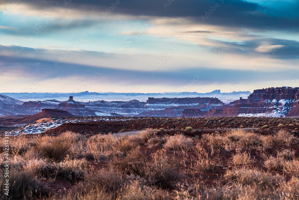 dramatic landscape of Monument Valley taken during winter