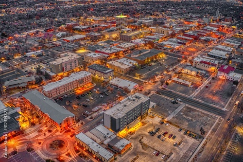 Aerial View of Christmas Lights in Grand Junction, Colorado at Dusk