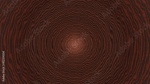 Abstract brown rough background creating imperfect black circles outward 