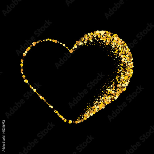 Valentine s day, poster design element, valentines with small golden dust in the shape of a heart on a black background