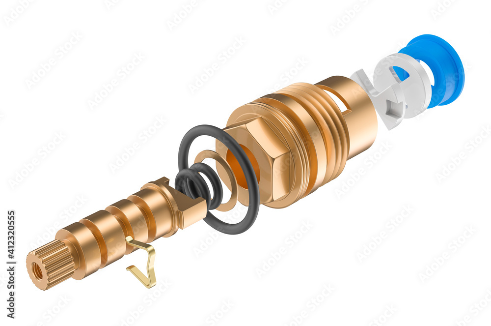 Parts of tap cartridge, tap gland. 3D rendering Parts of tap cartridge, tap gland. 3D rendering