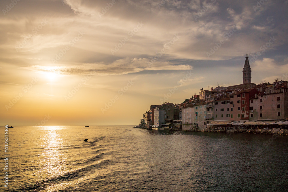 sunset over the city of rovinj