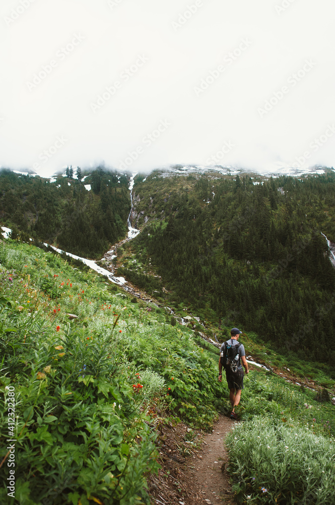 Hiker/Backpacker on a Trail in the Cascade Mountains of Washington Hiker/Backpacker on a Trail in the Cascade Mountains of Washington