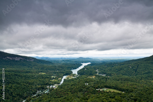 Storm clouds over a river valley