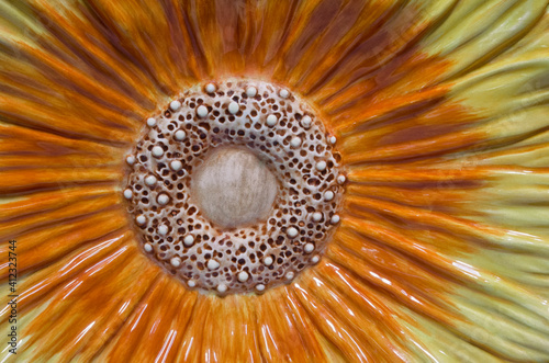 closeup of flower pattern in ceramic base photo