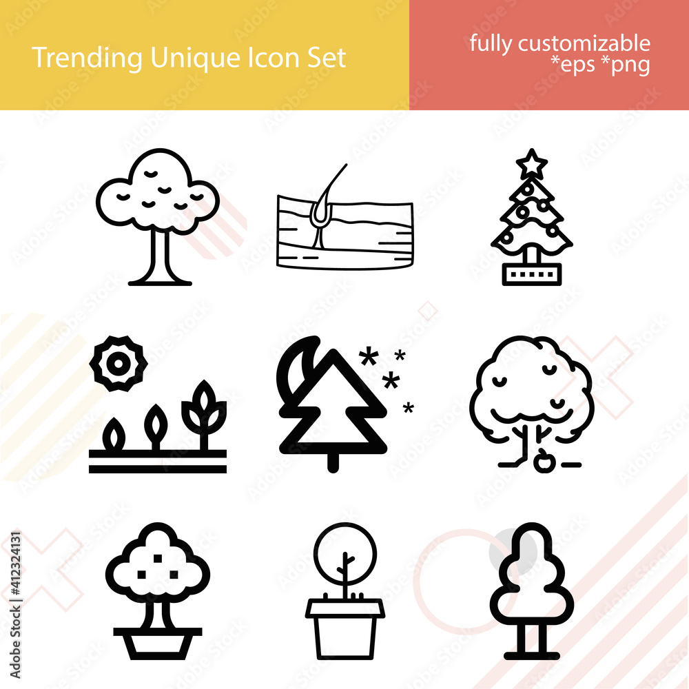 Simple set of bark related lineal icons. Simple set of bark related lineal icons.