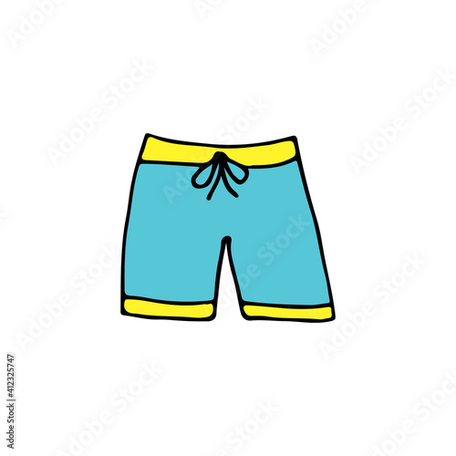 Colorful doodle man swimming trunks in vector. Colorful man swimming trunks icon in vector. Colorful beach wear in vector
