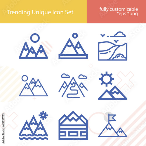Simple set of glacier related lineal icons.