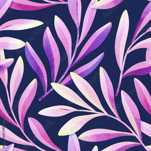 Seamless leaves pattern. Digital painting of botanical background. Hand painting floral illustration.