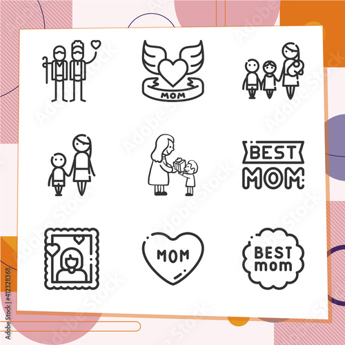 Simple set of 9 icons related to mama