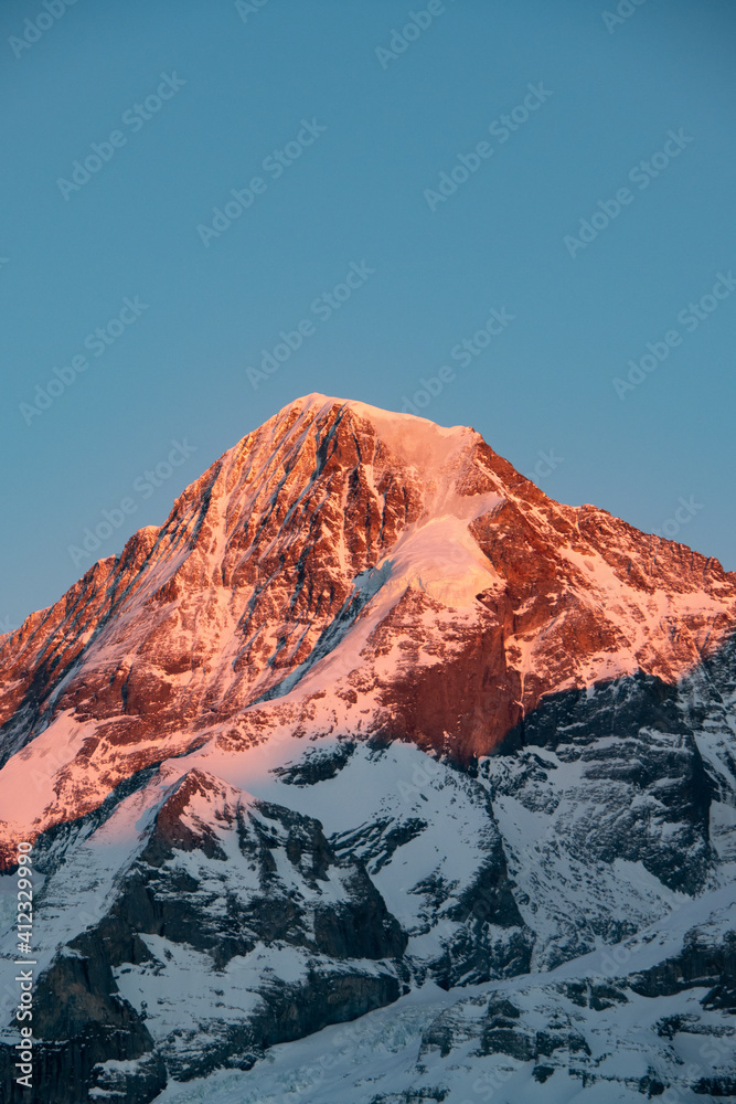 View from Muerren, a village in Switzerland, to the famous mountain Moench