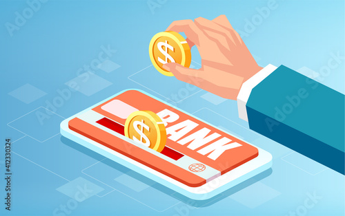 Vector of a business man making an online deposit to his bank account