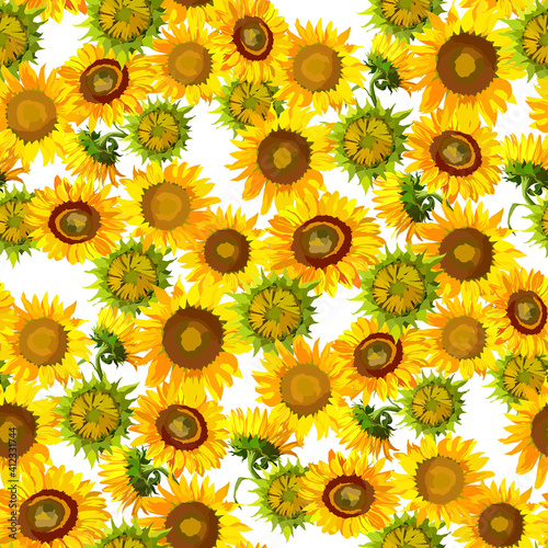 Sunflowers  seamless pattern. Summer bright yellow background
