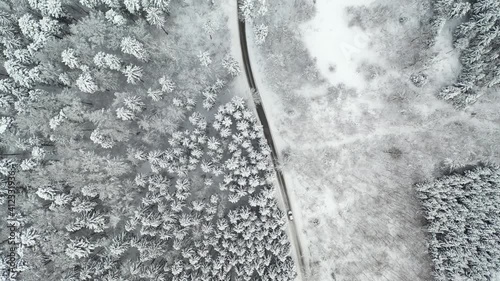 Auto fährt durch Winterlandschaft