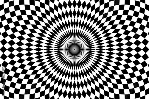 Vector illustration of checkered, rhombus pattern with optical illusion. Op art abstract background.