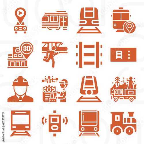 16 pack of railroad  filled web icons set