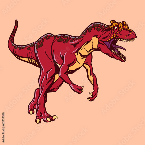 Color cartoon drawing of Alosaurus dinosaur for printing. Illustration for children. Vector clipart