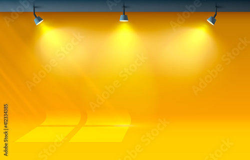 Room light studio, presentation scene illuminated, orange background. Vector