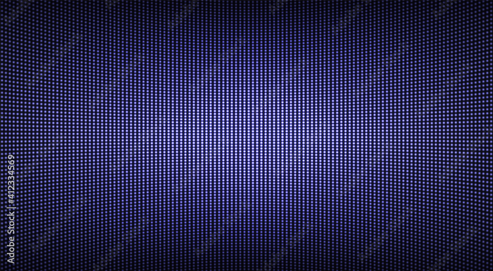 Led screen texture. Lcd monitor with dots. Pixel digital display.  Electronic diode effect. Projector grid template. Horizontal television  background. Purple videowall with bulbs. Vector illustration. Stock Vector