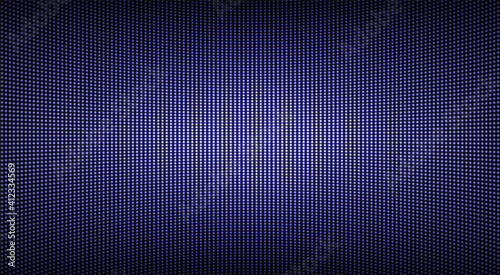Led screen texture. Lcd monitor with dots. Pixel digital display. Electronic diode effect. Projector grid template. Horizontal television background. Purple videowall with bulbs. Vector illustration. © Iryna