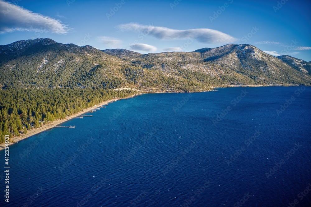 Aerial View of the Vacation Community of Incline Village on Lake Tahoe in Winter