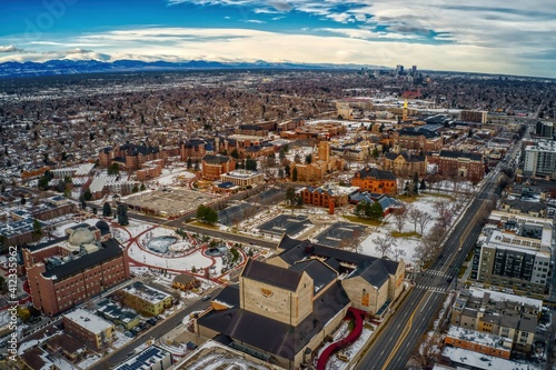 Aerial View of a University in Denver  Colorado during Winter Break