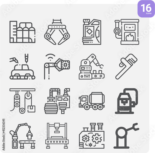 Simple set of industrialization related lineal icons.