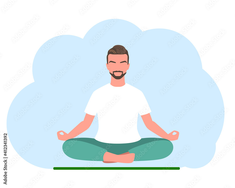 Man meditating. Concept illustration for yoga, meditation, relax, recreation, healthy lifestyle.