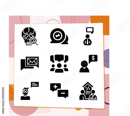 Simple set of 9 icons related to discussing