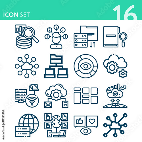 Simple set of 16 icons related to big data