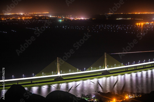 Night view of the main towers of the Laguna-SC bridge. photo