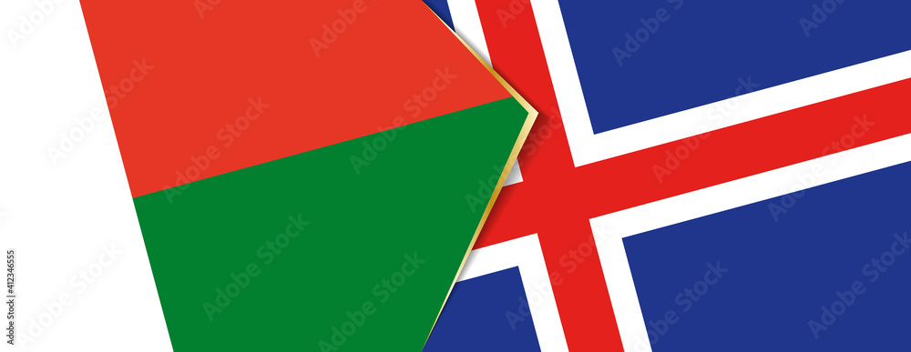 Madagascar and Iceland flags, two vector flags.