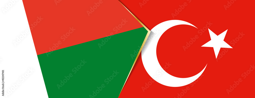 Madagascar and Turkey flags, two vector flags. Madagascar and Turkey flags, two vector flags.