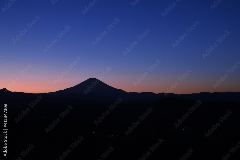 Silhouette view of Mt.Fuji after sunset in February. Silhouette view of Mt.Fuji after sunset in February.