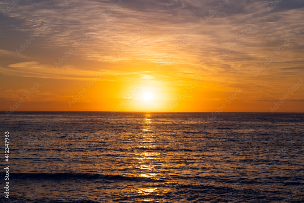 Blue Golden Sunset Seascape from California Coast