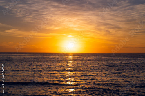 Blue Golden Sunset Seascape from California Coast © MotionLoop